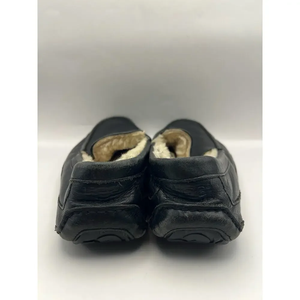Ugg Ascot Black Leather Slippers Men Size 10